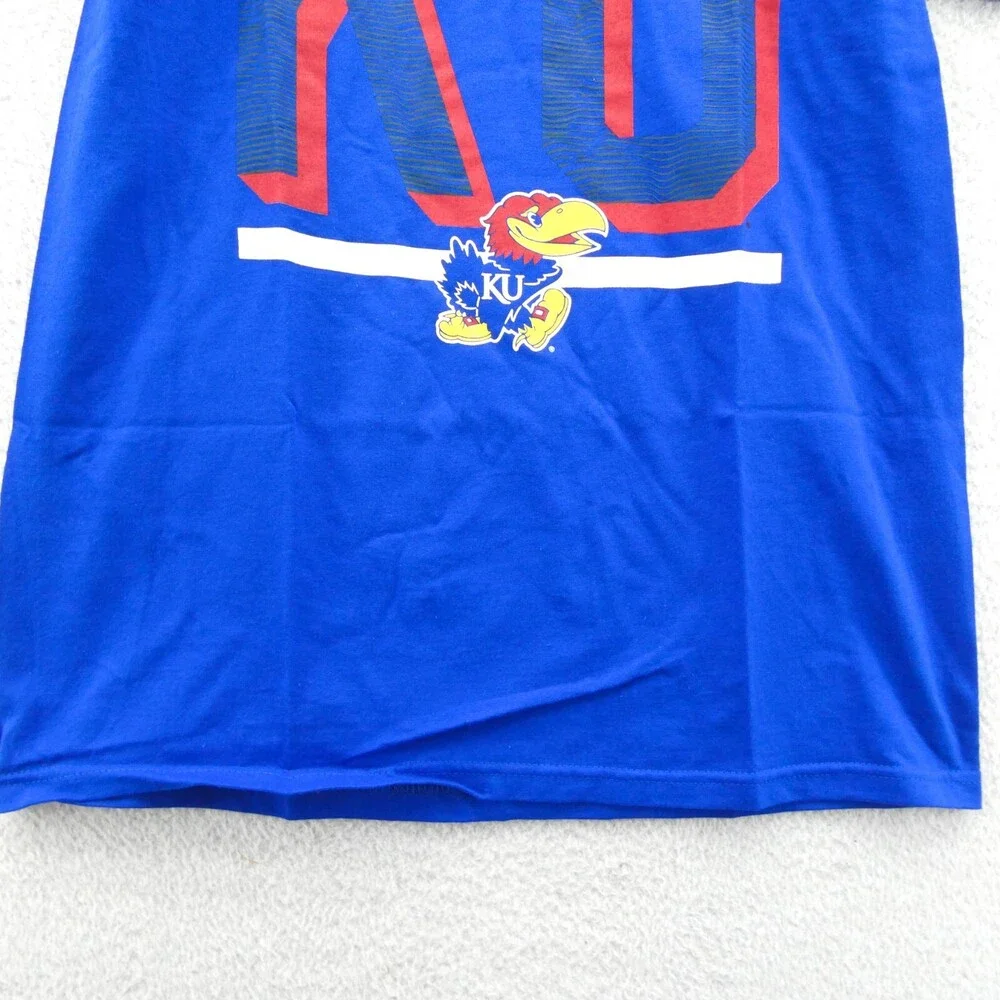 Kansas Jayhawks Shirt Men Medium Blue Knit Adidas College NCAA Crew Neck Tee New